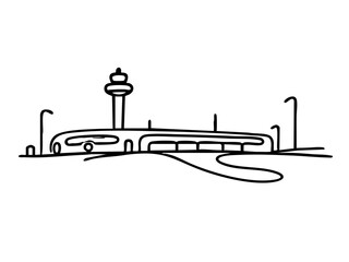 Airport terminal and control tower illustration on transparent background