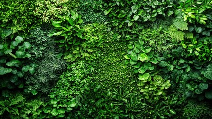 Obraz premium Lush wall of green plants creating a natural oasis inside a bright and airy indoor space