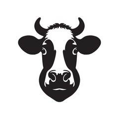 Black and White Cow Head Silhouette front view