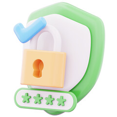 Security padlock with checkmark shield representing secure data privacy protection icon 3d render illustration image