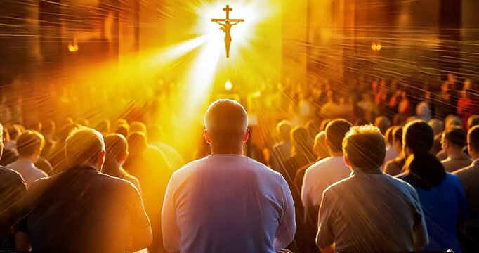Congregation Kneeling in Prayer