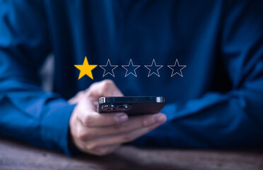Customer review 1 rating, bad experience. concept of unhappy complaint, service poor, negative...