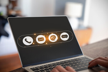 icon for call, phone, message, and email for customer service. Contact Us Concept, help from support of corporate business. Contact and communicate with clients on internet online