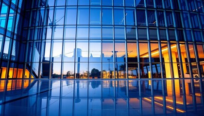 Sleek glass facade, geometric lines, reflective surface, modern architecture, city, cityscape