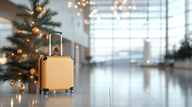 Holiday travel preparations festive airport scene with luggage modern terminal bright atmosphere