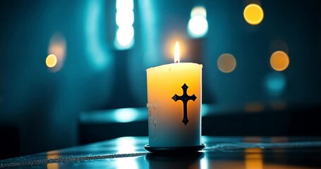 Candle Lit in Dark Church for Hope