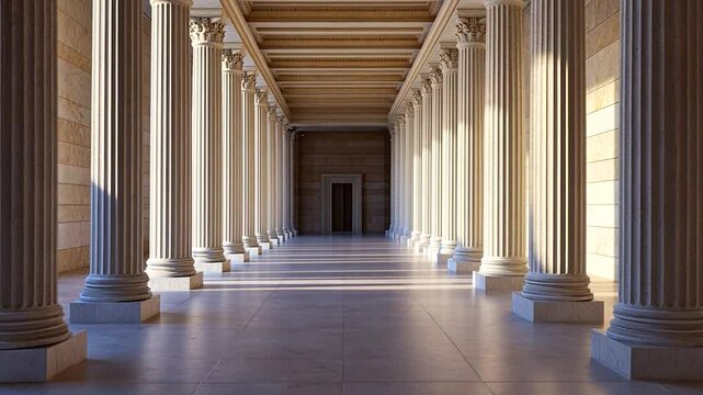 Sunlit colonnade hallway