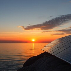 Breathtaking sunset over tranquil landscape with vibrant colors and silhouetted trees in the distance