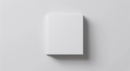 Minimalist white square book mockup on a clean white background, top view flat lay.
