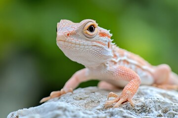 Orange and white lizard posing on a rock