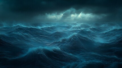 Fototapeta premium Dramatic Nighttime Seascape A Stormy Ocean Under a Dark, Rain-Swept Sky.
