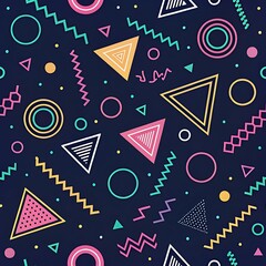 Obraz premium Geometric Symphony: A vibrant, symmetrical pattern composed of various geometric shapes and radiant colors. The artistic design exudes energy and a modern aesthetic.