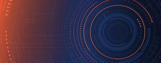 Modern abstract blue and orange gradient background with curved lines and glowing neon effects.