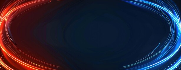 Modern abstract blue and orange gradient background with curved lines and glowing neon effects.