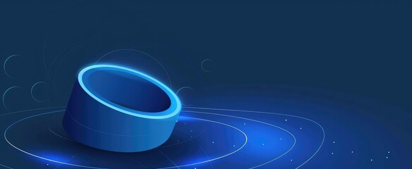 Futuristic abstract blue background with geometric shapes and glowing light lines.