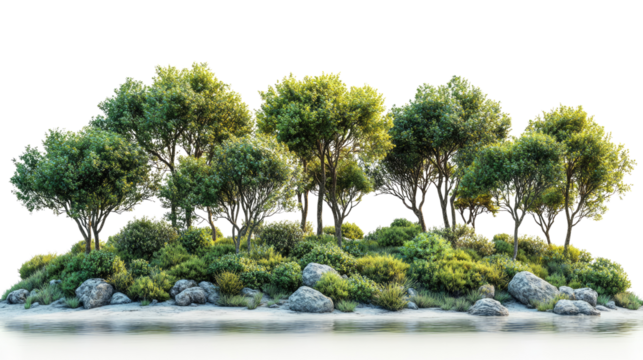 Emerald Isle: A vibrant and lush island with towering trees and verdant foliage.