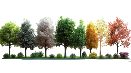 Changing Seasons: A vibrant display of trees showcasing the beauty of multiple seasons in perfect harmony, evoking feelings of peace and the cycle of life.