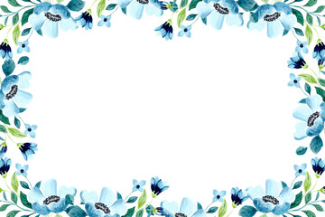 Watercolor flowers background for design. Floral border frame card template.