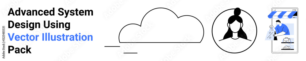 Wall mural cloud graphic with user avatar and mobile e-commerce interface, highlighting modern technology appli