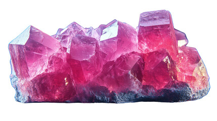 Fototapeta premium Radiant Crystal Cluster: A close-up shot of a captivating crystal cluster displaying radiant pink and red hues, showcasing its unique geological formation and beauty.