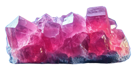 Radiant Crystal Cluster: A close-up shot of a captivating crystal cluster displaying radiant pink and red hues, showcasing its unique geological formation and beauty.
