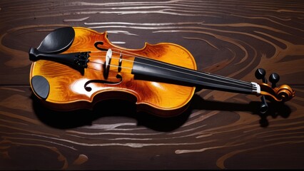 Fototapeta premium A beautifully crafted violin resting on a wooden surface
