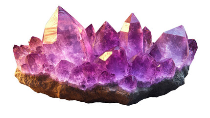 Amethyst Cluster: A stunning close-up of an amethyst crystal cluster, showcasing the vibrant purple hues and intricate crystalline structure, creating an aura of natural beauty and geological wonder.