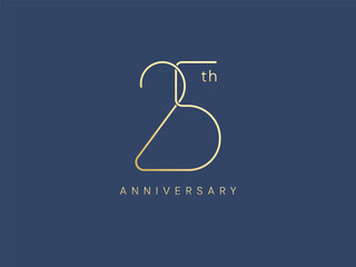 25th Anniversary luxury gold celebration with Connecting Slim lines numbers logo typography vector design concept.Twenty-five years anniversary gold logo template for celebration event, business.