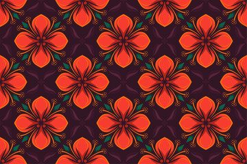 Fototapeta premium Orange Flowers Floral Seamless Pattern