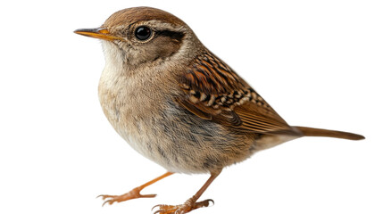 Fototapeta premium Brown Wren Perched: A charming brown wren with intricate plumage, a keen eye, and a delicate beak, perched in profile, offering a captivating glimpse of nature's delicate artistry.