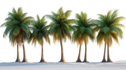 Tropical Palm Paradise: A row of majestic palm trees stands tall against a clear backdrop, their fronds swaying gently in the tropical breeze, evoking the spirit of vacation and relaxation.