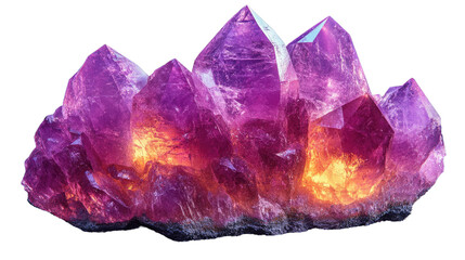 Radiant Amethyst: A mesmerizing cluster of amethyst crystals sparkles with a captivating glow, showcasing the raw beauty and intricate formations found in the natural world.