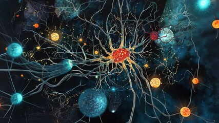 Dynamic visualization of neuronal network activity with colorful synaptic connections - Powered by Adobe