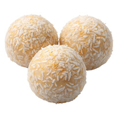 Delicious Coconut Candy Balls Rolling in Pure Sweetness and Shredded Coconut Shavings