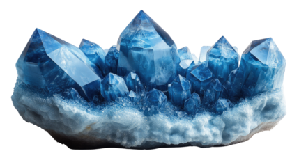 Crystalline Formation: A dazzling cluster of luminous blue crystals, showcasing the intricate facets and natural geometry, creating a sense of wonder and scientific curiosity.