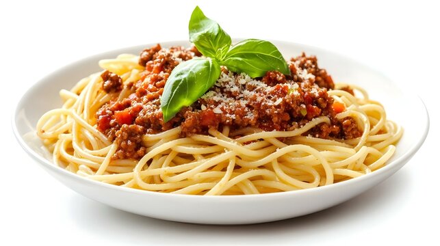 spaghetti bolognese on isolated white