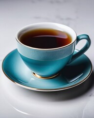 Blue tea cup, photography, illustration, minimalism, relaxation, design.