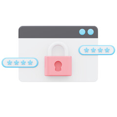 Security padlock encrypted password entry on web page representing secure data login page protection icon 3d render illustration image