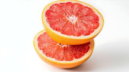 Two pink grapefruit halves stacked on top studio