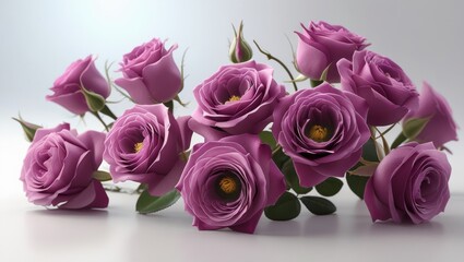 Delicate Cluster of Lush Velvety Magenta Roses on White Background
