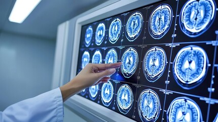Unveiling the Mind: A medical professional, meticulously reviews brain scans on a diagnostic display, shedding light on intricate neurological insights.