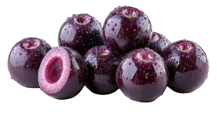 Purple Jabuticaba Harvest: An artistic presentation of jabuticaba berries, showcasing their vibrant color and natural droplets, this image celebrates the exotic fruit's freshness and appeal.