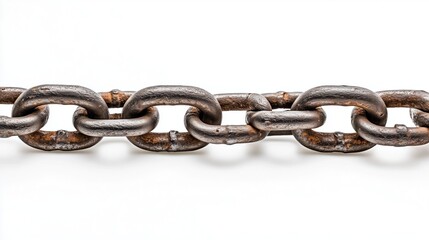 Links of a rusty chain on a white background, isolated
