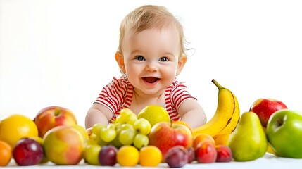 Fototapeta premium Baby having a table full of healthy food