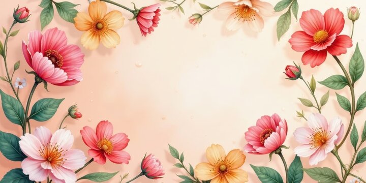 Elegant floral border with delicate blossoms and soft pastel hues, perfect for springtime announcements or wedding invitations