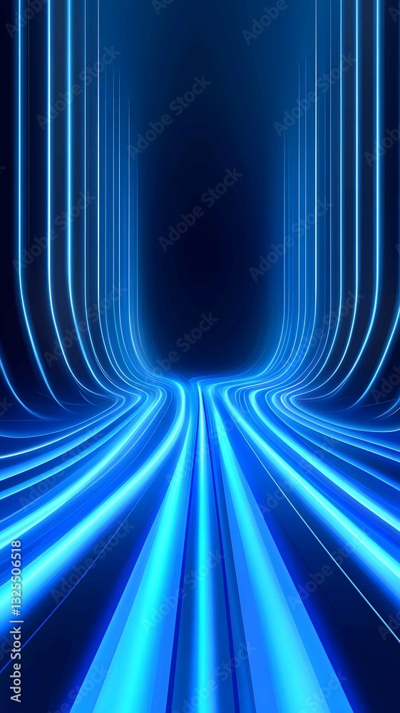 Poster futuristic pathway illuminated by glowing blue lines creating a mesmerizing tunnel effect that draws