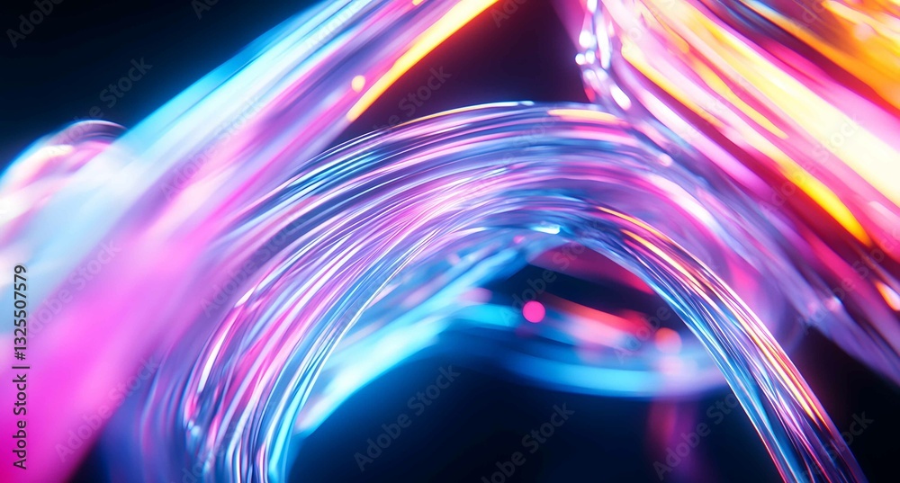 Poster colorful abstract light trails create a mesmerizing visual effect in a dark setting with vibrant hue