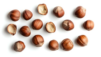 Fototapeta premium Full and halfs of hazelnuts on white background