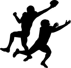Silhouette American football player to catch a ball. Outline design and illustration.