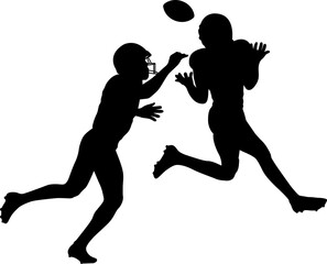 Silhouette American football player to catch a ball. Outline design and illustration.